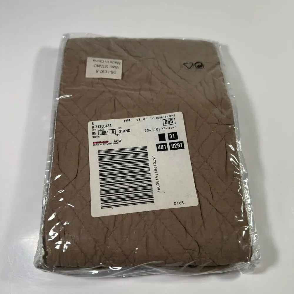 BrylaneHome BH Studio Reversible Quilted Pillow Sham Standard Taupe Brown NWT